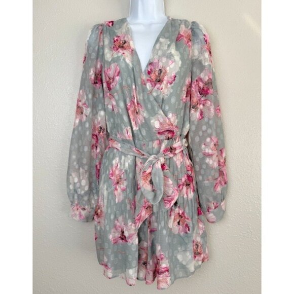 NWT Express floral long sleeve pleated wrap front romper spring M - Picture 3 of 12